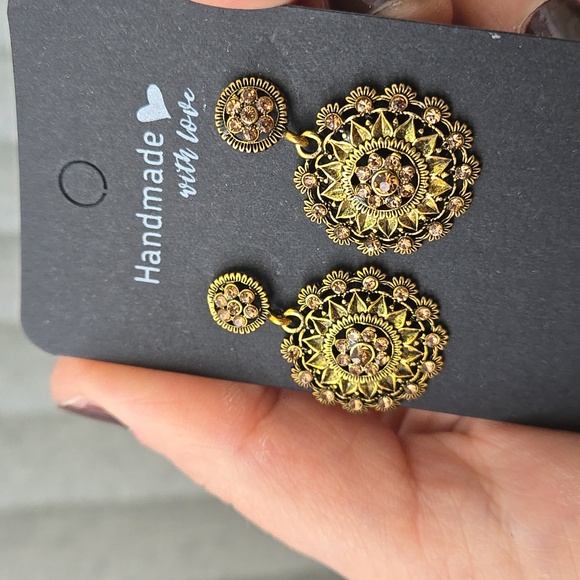 Handmade Art Deco Inspired Earrings In Vintage Gold, NWT - Picture 8 of 13